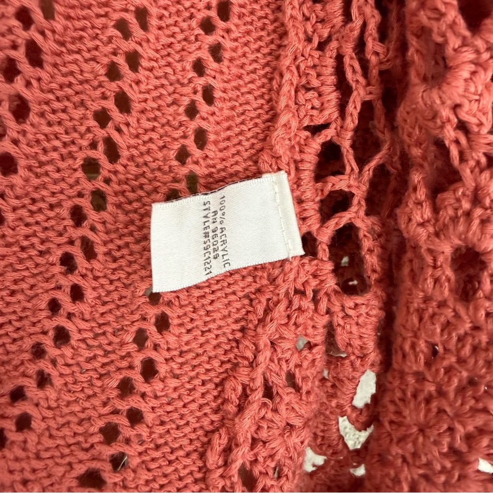 PORSESA Vintage 90s Mauve Open Knit Crochet Cardigan Sweater Women’s M/L Hippie - Picture 6 of 7